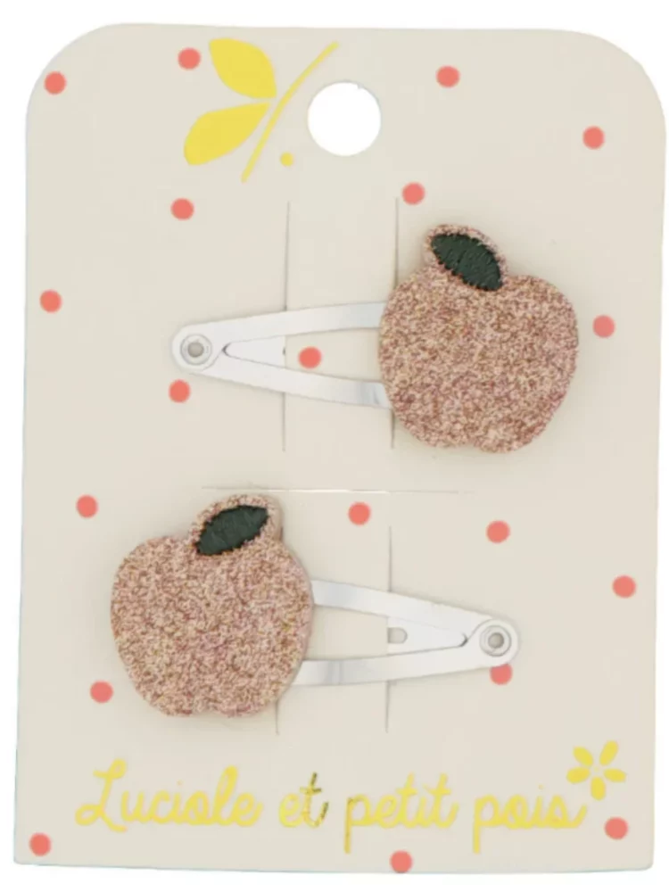 Barrettes mini pommes roses (paire)