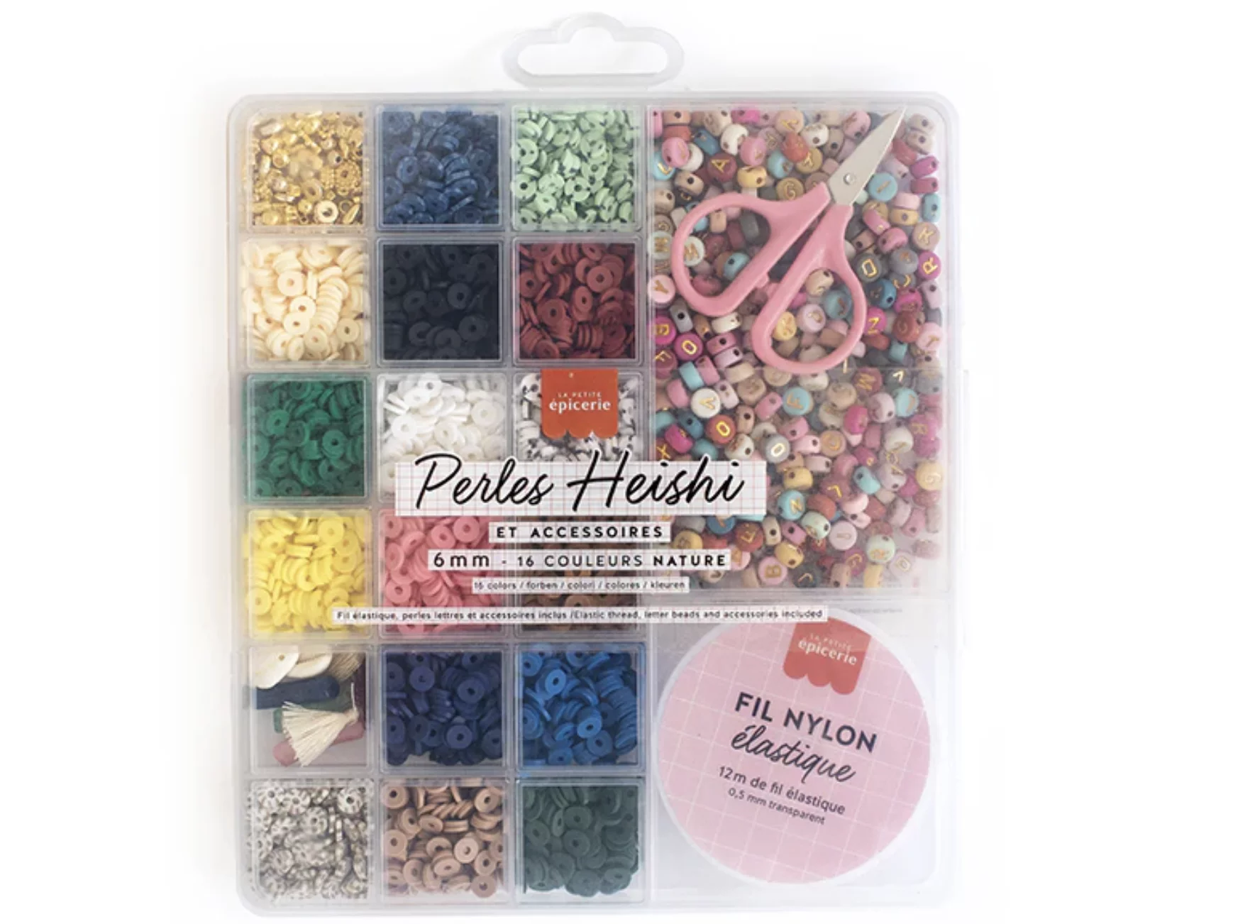 Maxi boite - 16 couleurs de perles heishi NATURE
