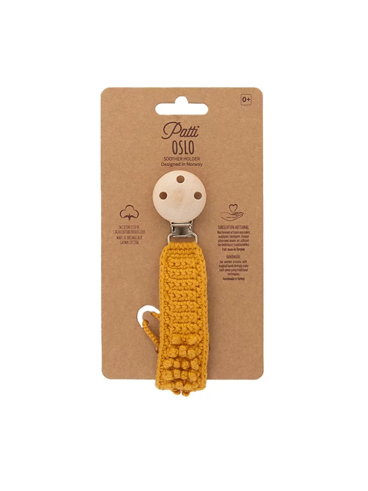 Attache-tétine en coton bio jaune moutarde