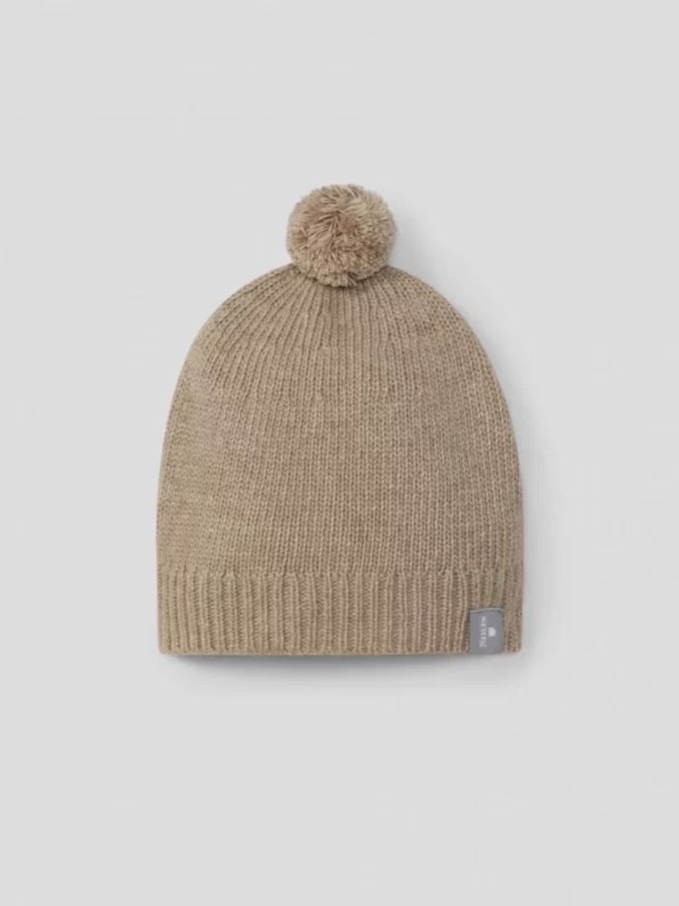 Bonnet tricoté avec pompon beige 3-6 mois