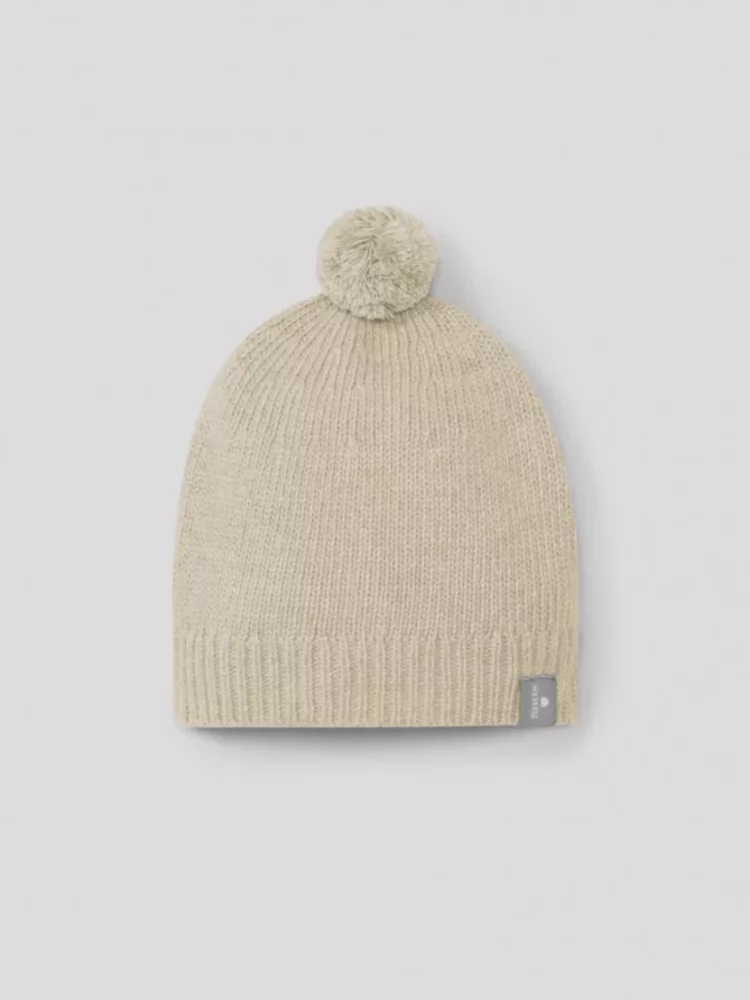 Bonnet tricoté avec pompon sable 3-6 mois