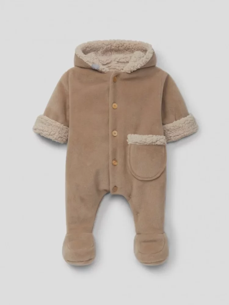 Combinaison en polaire à capuche avec poche beige