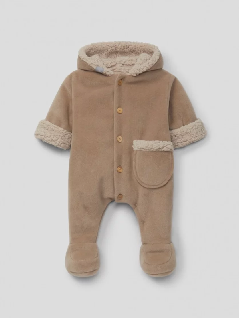 Combinaison en polaire à capuche avec poche beige