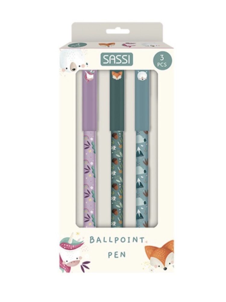 Set de 3 Stylos à Bille – Licorne, Renard & Ours